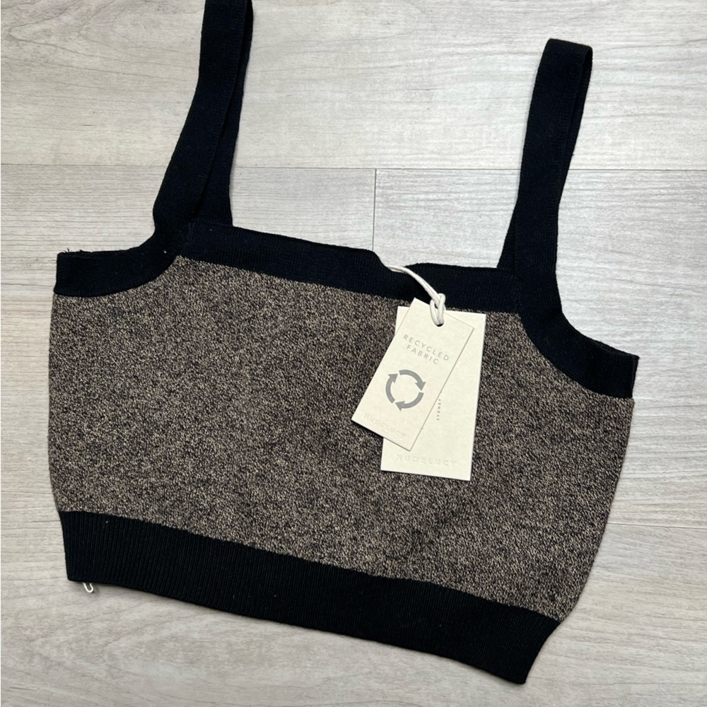 Nude Lucy Active Knit Crop Tank, Black/ Brown Heather, size S NWT - Picture 4 of 8